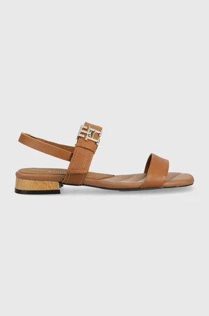 Kožené sandály Tommy Hilfiger HARDWARE FLAT SANDAL dámské, hnědá barva, FW0FW07094