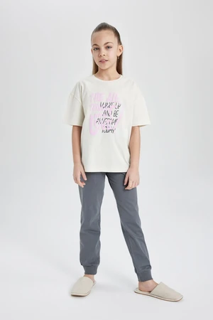 DEFACTO Girls' Printed Short Sleeve Pajamas Set