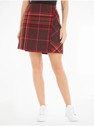 Burgundy women's plaid skirt with wool blend Tommy Hilfiger - Women