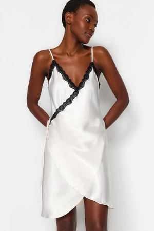 Trendyol Ecru Laced Tie Detailed Rope Strap Satin Woven Nightgown