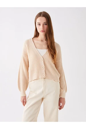 LC Waikiki női V-nyakú saját mintás hosszú ujjú kötöttáru Cardigan