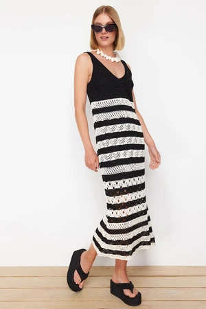 Trendyol Black Striped Unlined Openwork/Perforated Knitwear Dress