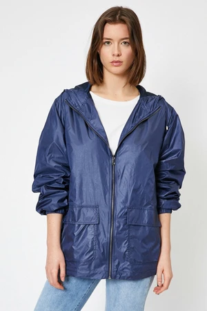 Koton Women's Navy Blue Hooded Raincoat