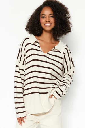 Trendyol Stone Wide Fit Striped Knitwear Sweater