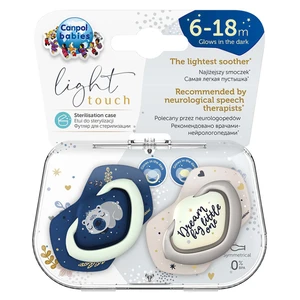 CANPOL BABIES Set symetrických silikonových dudlíků light touch 6 - 18 m sleepy koala modrý