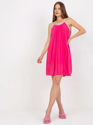 Fuchsia mini pleated dress of one size for summer