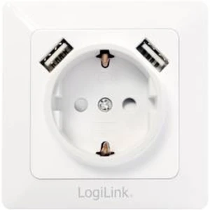 Zásuvka do zdi LogiLink PA0162 s USB, dětská ochrana, IP20, bílá, 1násobné