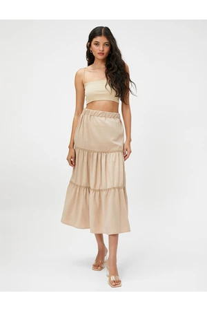 Koton Layered Midi Skirt with Stripe Scalloped Detailed Waist.