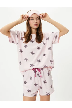 Koton Short Sleeve Pajamas Set Short Sleeve Crew Neck Printed