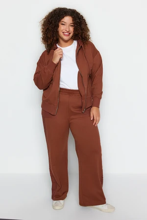 Trendyol Curve Brown Wide Cut, Thin Knitted Tracksuit Set