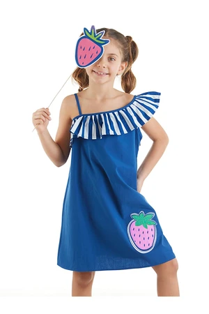 Mushi Girls' Navy Blue Weave Strawberry Dress