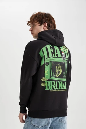 DEFACTO Christmas Themed Oversize Fit Hooded Printed Sweatshirt