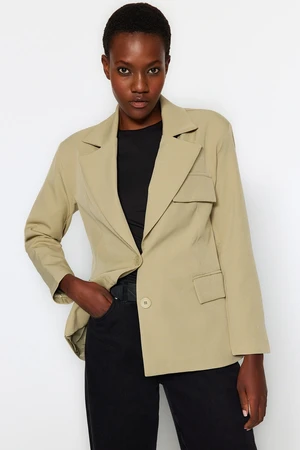 Trendyol Light Khaki Oversize Lined Woven Blazer Jacket