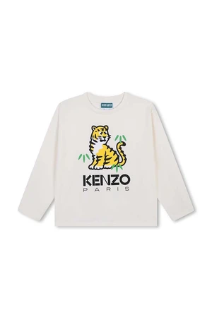 Dětské bavlněné tričko s dlouhým rukávem Kenzo Kids béžová barva, s potiskem, K60740