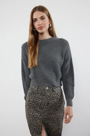 Trendyol Anthracite Super Crop Basic Knitwear Sweater