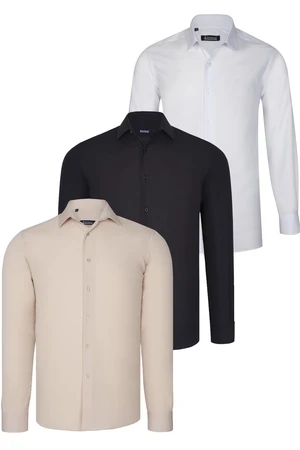 TRIPLE SET G726 DEWBERRY SHIRT-BLACK-WHITE-BEIGE