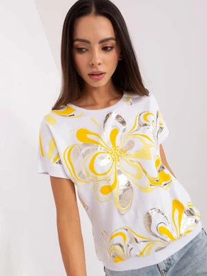 White and yellow blouse with shiny print