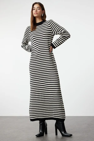 Trendyol Black and White Striped Long Knitwear Dress