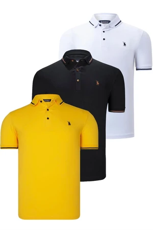 TRIPLE SET T8586 DEWBERRY MEN'S T-SHIRT-BLACK-WHITE-YELLOW