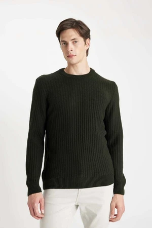 DEFACTO Standard Fit Regular Cut Crew Neck Jacquard Aviator Knitwear Sweater