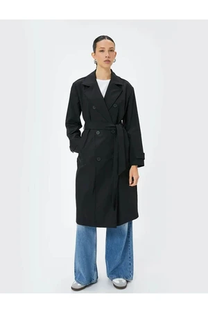 Koton Trench Coat Double Breasted Collar Reverse Collar Long Pockets