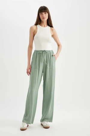 DEFACTO Viscose Trousers Wide Leg Wide Leg Pocket High Waist Basic Plain Crinkle