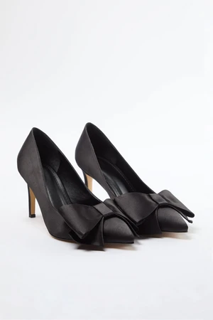 Trendyol Black Bow Satin Women's Classic Thin Heel Shoes