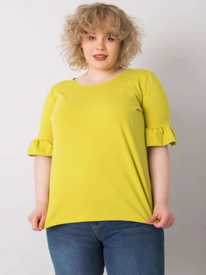 Light green blouse in larger size with ruffles on the sleeves Yarela