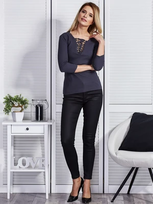 Women's dark gray blouse with neckline