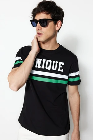 Trendyol Black Regular Cut Crew Neck Short Sleeve College Printed T-Shirt