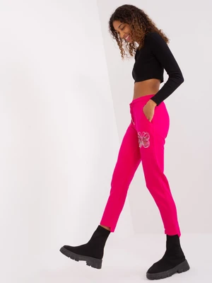 Fuchsia women's sweatpants with rhinestones