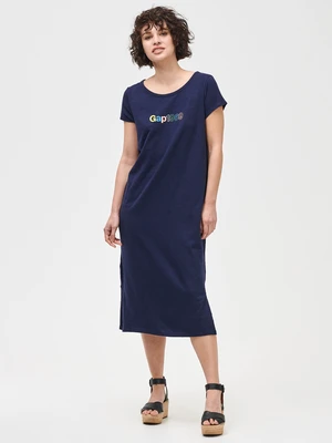 Šaty GAP Logo 1969 slub midi dress Modrá