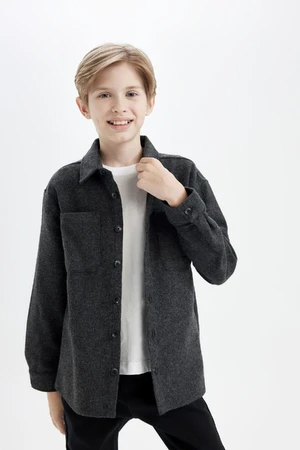 DEFACTO Boy Oversize Fit Wide Mold Polo Collar Long Sleeve Anthracite Shirt