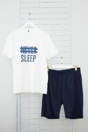 Trendyol Navy Blue Regular Fit Knitted Summer Pajama Set with Shorts