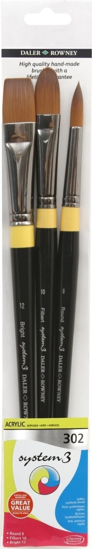 Daler Rowney System3 Acrylic Brush Stiff Synthetic Set de pinceaux 3 pièces