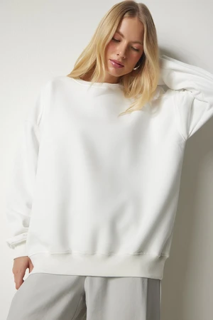 Happiness İstanbul Women's Ecru Raised Oversize Sweatshirt