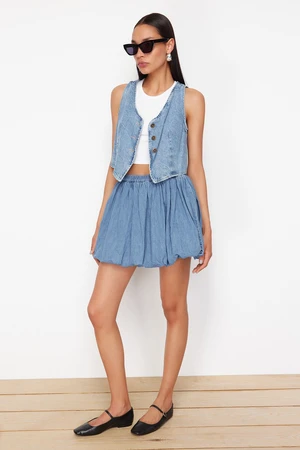 Trendyol Blue More Sustainable Pleated High Waist Balloon Denim Skirt