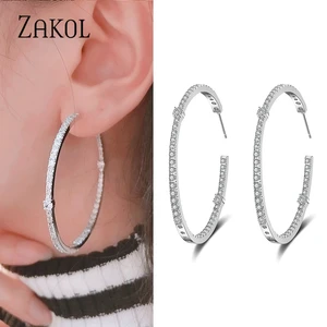 ZAKOL Trendy Big Round Crystal Circle Hoop Earrings for Women Fashion Cubic Zirconia Bridal Wedding Party Accessories Jewelry