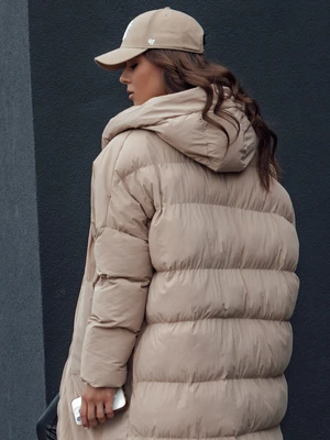 Women's long winter oversize jacket with hood MELVIN dark beige Dstreet