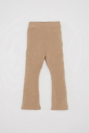 DEFACTO Baby Girl Bell-bottomed Ribbed Beige Knitted Leggings