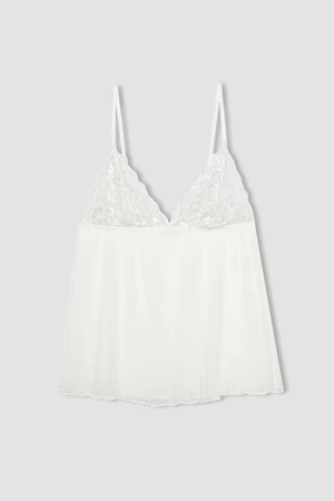 DEFACTO Fall In Love Bridal Lace White Strap Pajama Top