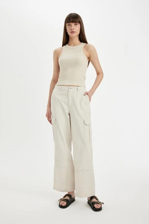 DEFACTO Wide Leg Cargo Pocket Normal Waist Standard Length Gabardine Trousers