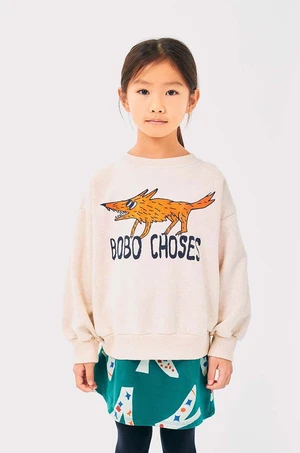 Dětská bavlněná mikina Bobo Choses The Clever Fox béžová barva, s potiskem, 224AC044