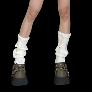 Y2K Knitted Leg Warmers Socks Punk Girls Campus Leg Cover Hollow Out Socks