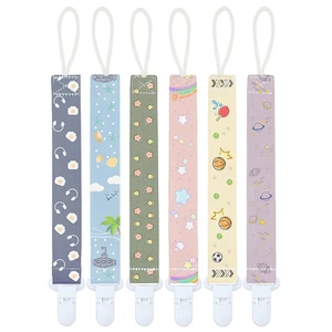 Baby Pacifier Clip Polyester Cartoon Print Dummy Chain Soothers Holder for Baby Nipple Teether Toys Holder Set of 3