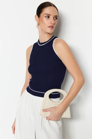 Trendyol Navy Blue Basic Color Block Knit Thin Blouse