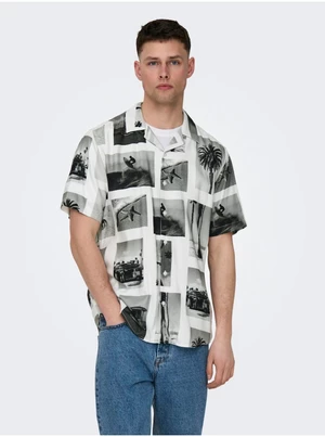 ONLY & SONS Čierno-biela pánska vzorovaná košeľa Nano