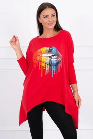 Oversize blouse with red rainbow lip print