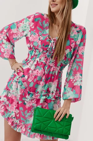 Airy, pink and green chiffon dress