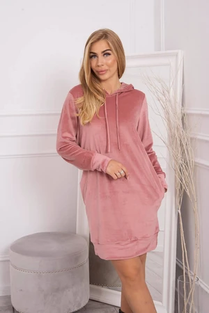 Velor dress with a hood dark pink